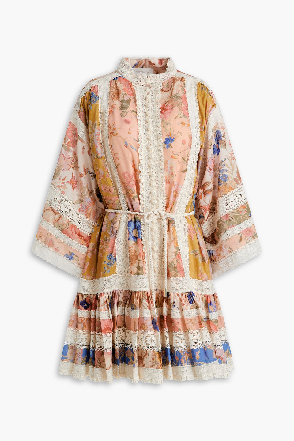 Zimmermann Crochet-trimmed Floral-print Cotton Mini Dress In Pastel Pink