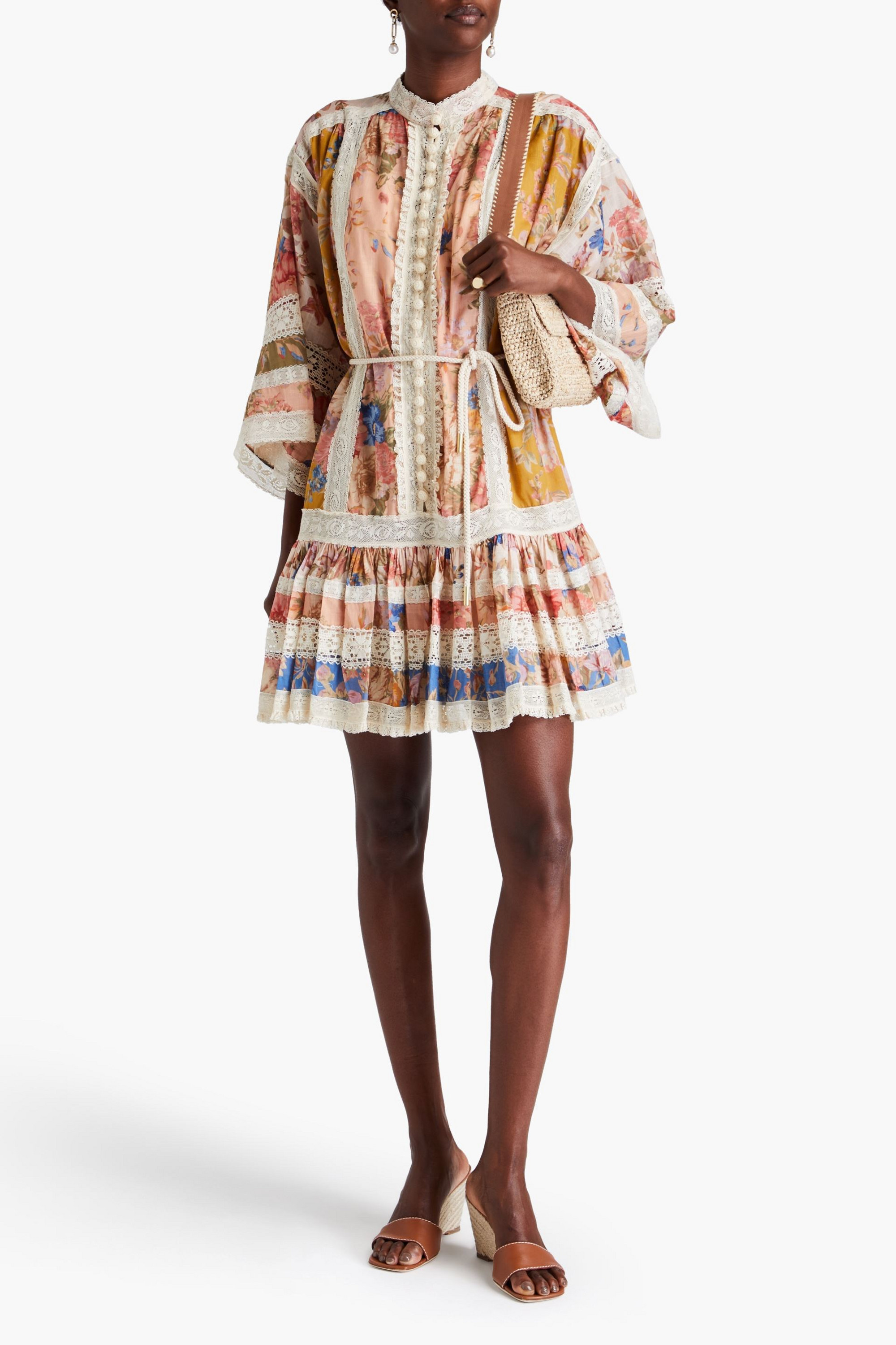 Zimmermann Crochet-trimmed floral-print cotton mini dress