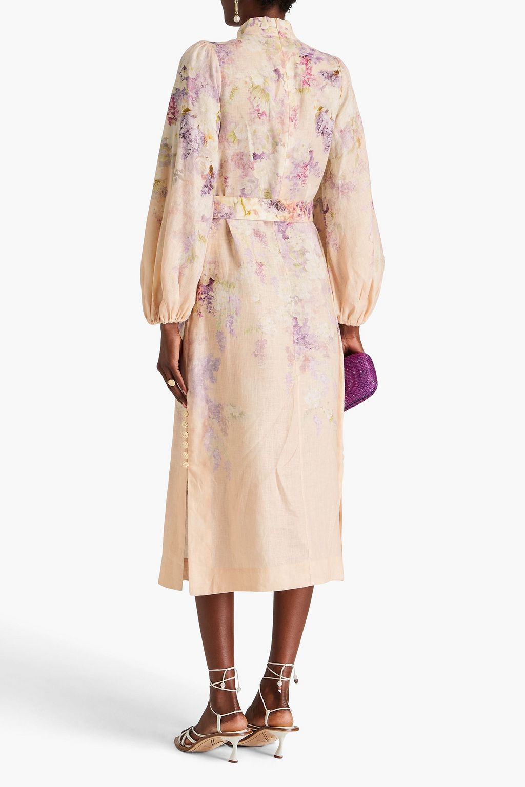 ZIMMERMANN Belted floral-print linen midi shirt dress