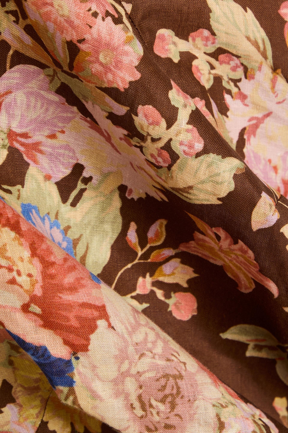 Zimmermann + Net Sustain August Belted Floral-print Linen Maxi Dress In Chocolate