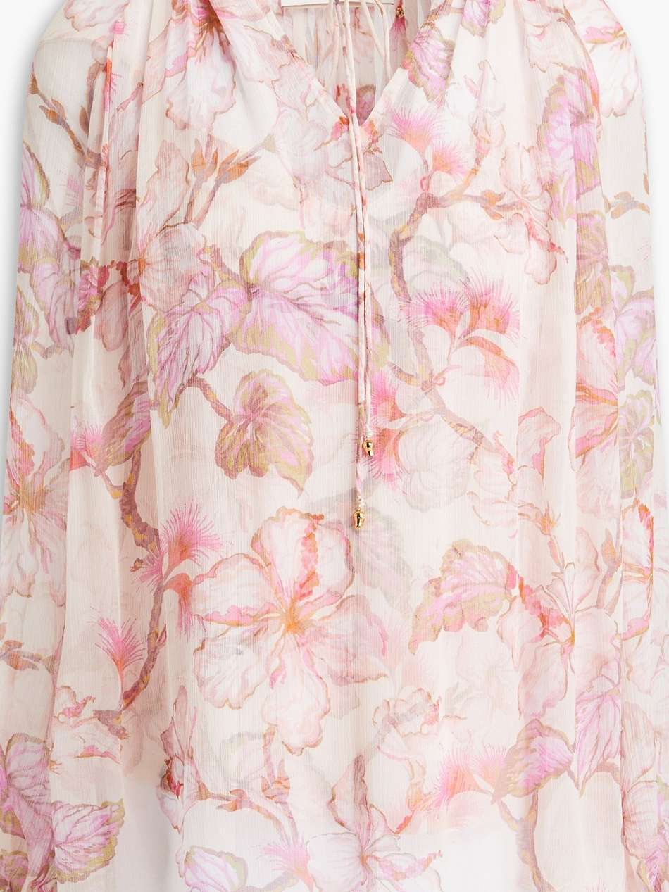 ruffled floral-print crepon blouse