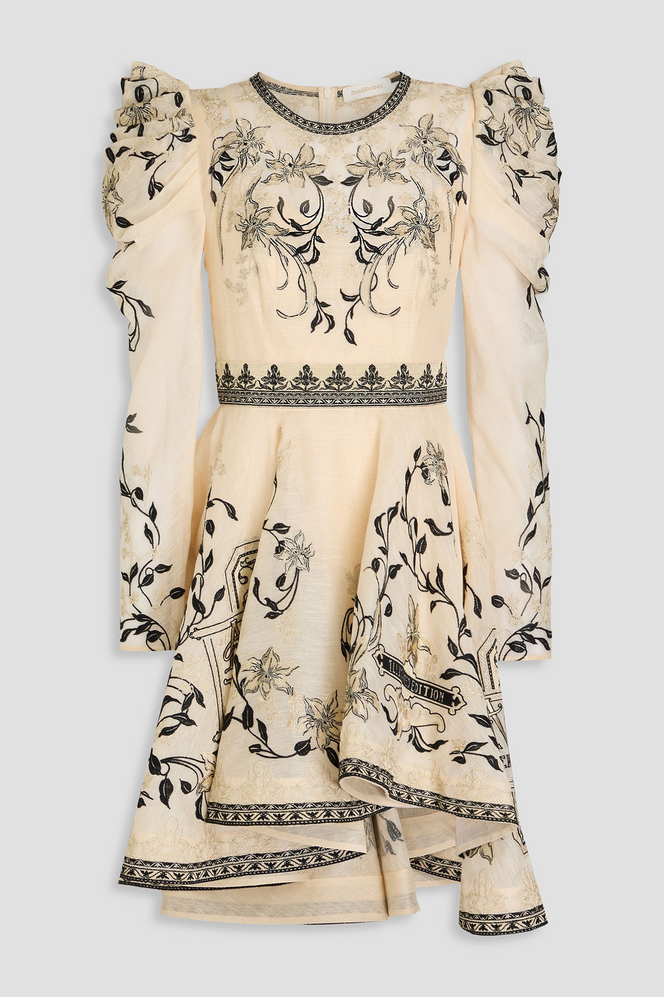 Zimmermann Metallic Embroidered Linen And Silk-blend Gauze Mini Dress In Ecru