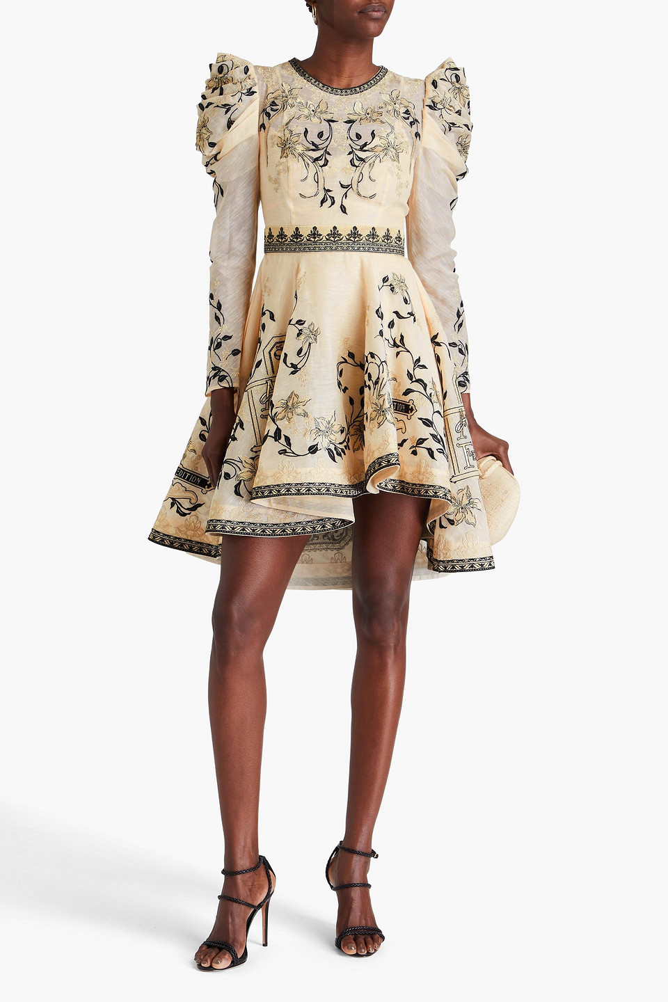Zimmermann Metallic Embroidered Linen And Silk-blend Gauze Mini Dress In Ecru