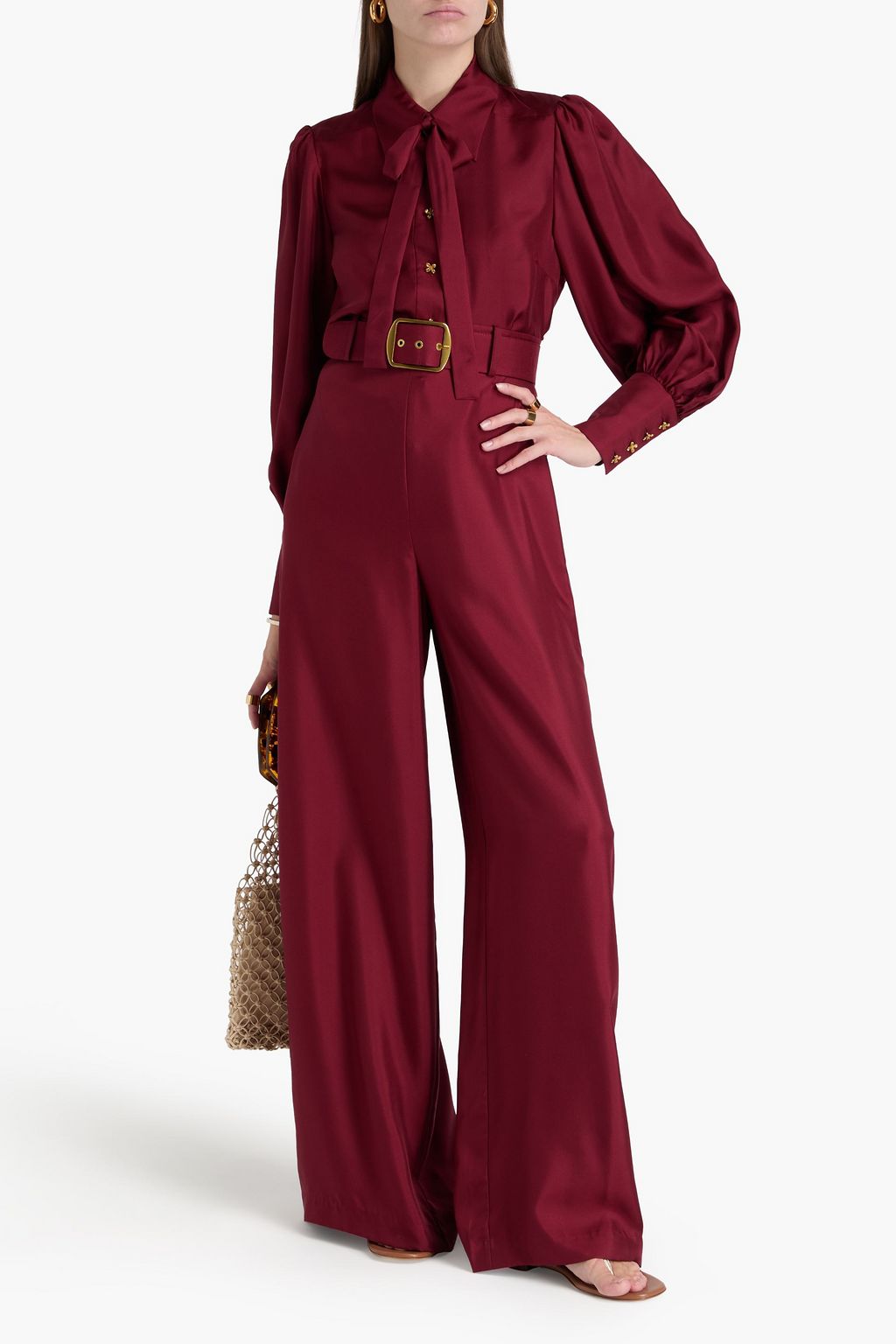 ZIMMERMANN Belted silk-twill wide-leg pants