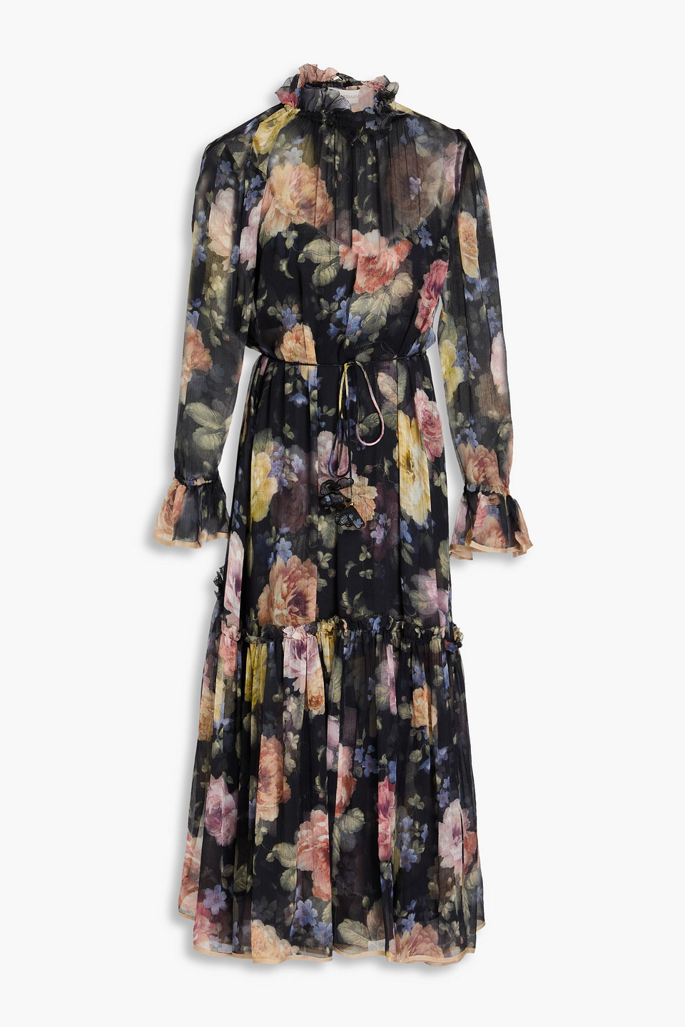 Zimmermann Floral-print Silk-crepon Midi Dress In Multicolor
