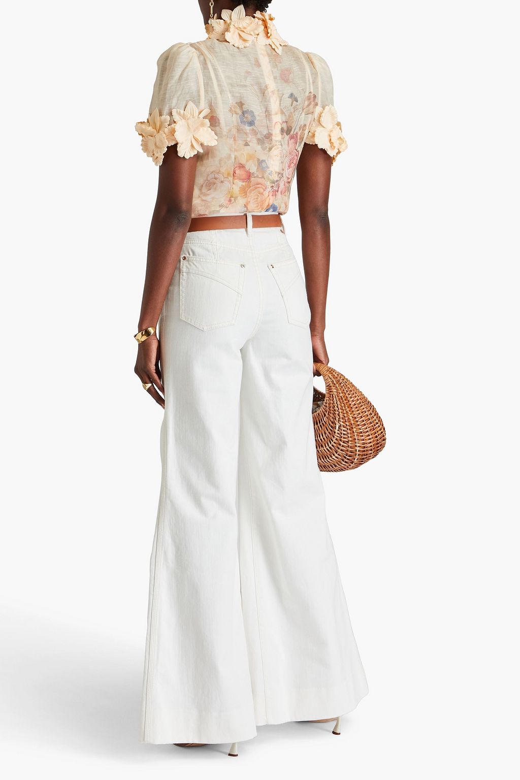 ZIMMERMANN Appliquéd floral-print linen and silk-blend top