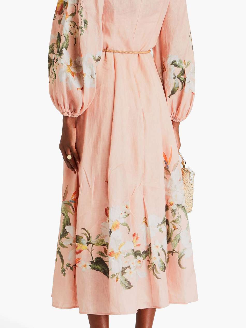 floral-print linen midi dress