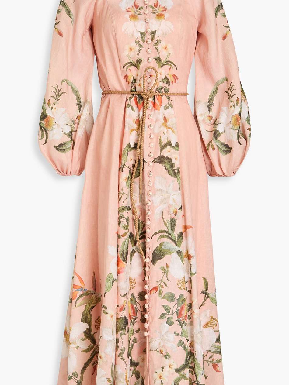 floral-print linen midi dress
