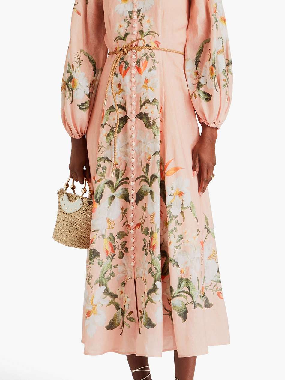 floral-print linen midi dress
