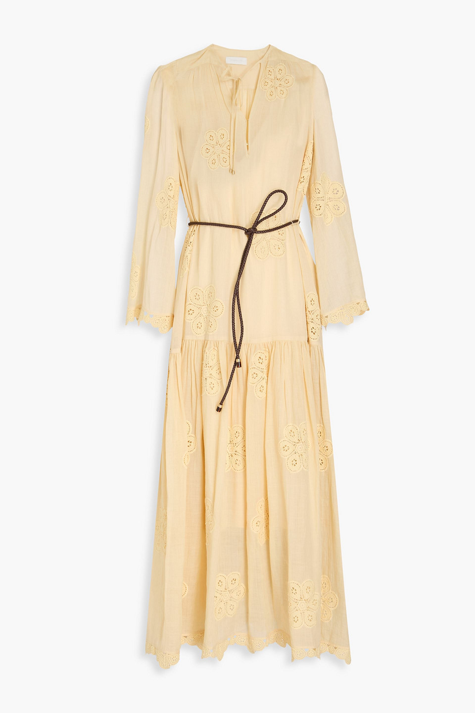 Zimmermann Embroidered Ramie-voile Midi Dress In Yellow