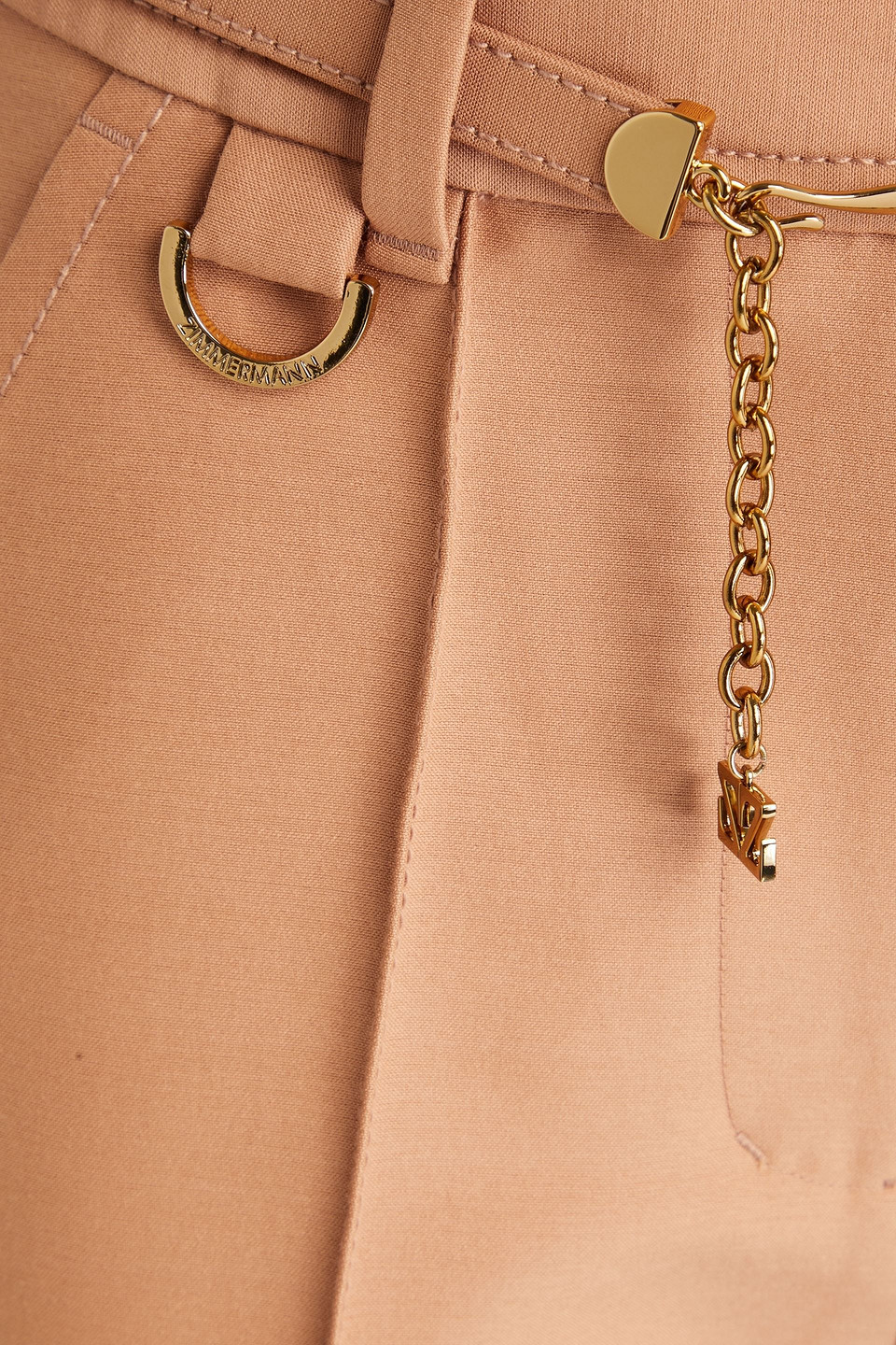 Zimmermann Belted Grain De Poudre Wool-blend Flared Pants In Camel