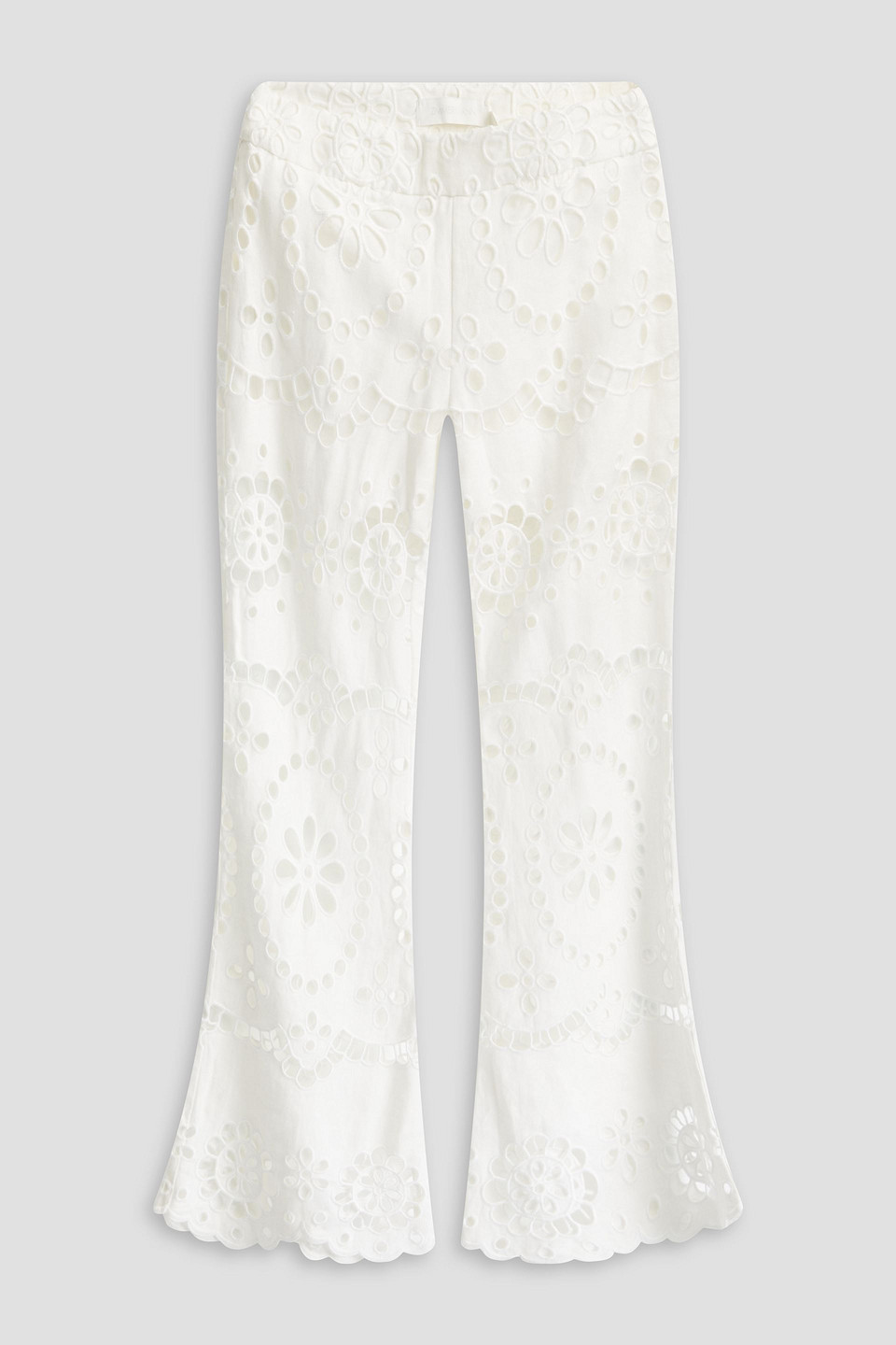 Zimmermann Carnaby Scallop Broderie Anglaise Linen Flared Pants In White
