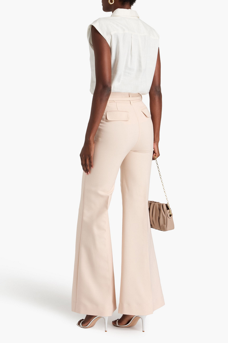 Zimmermann Belted Grain De Poudre Wool-blend Flared Pants In Cream