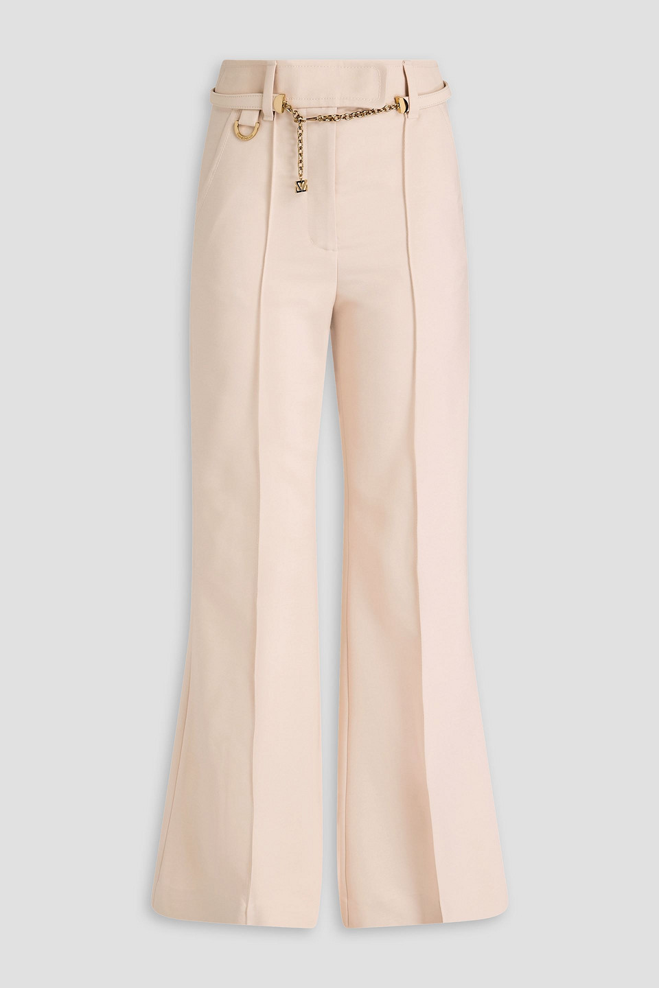 Zimmermann Belted Grain De Poudre Wool-blend Flared Pants In Cream