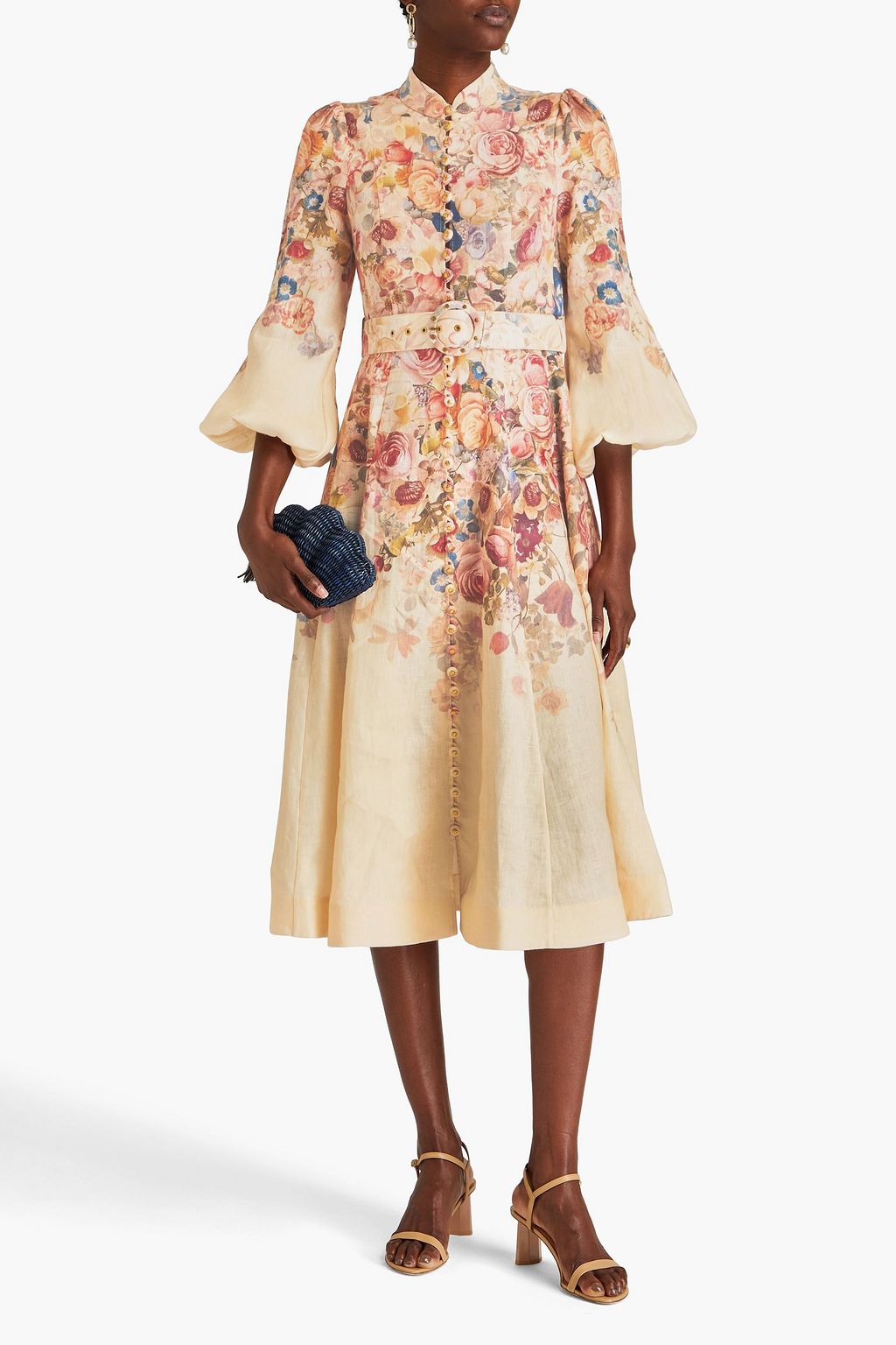 ZIMMERMANN Belted floral-print linen midi dress