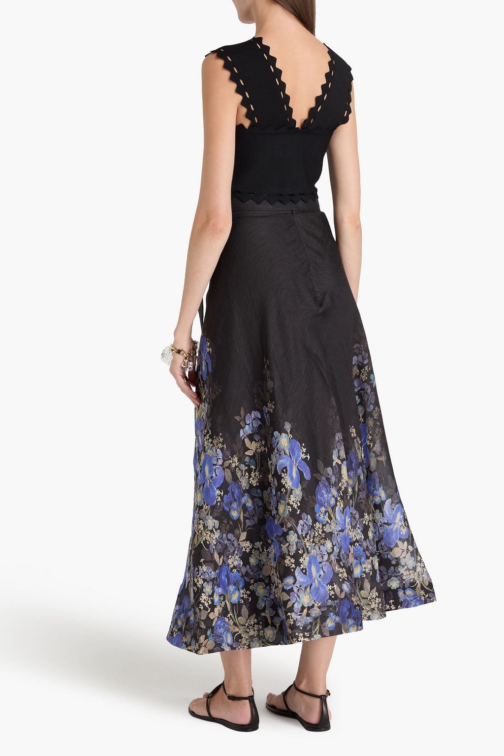ZIMMERMANN Floral-print linen and silk-blend gauze midi skirt