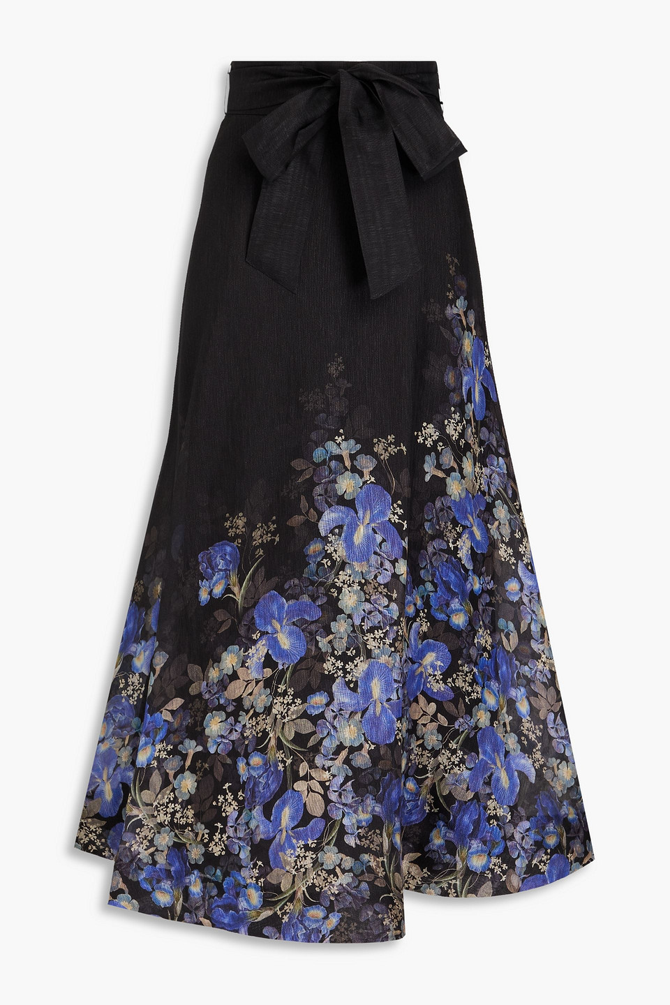 Zimmermann - Floral-print linen and silk-blend gauze midi skirt - Black - 00