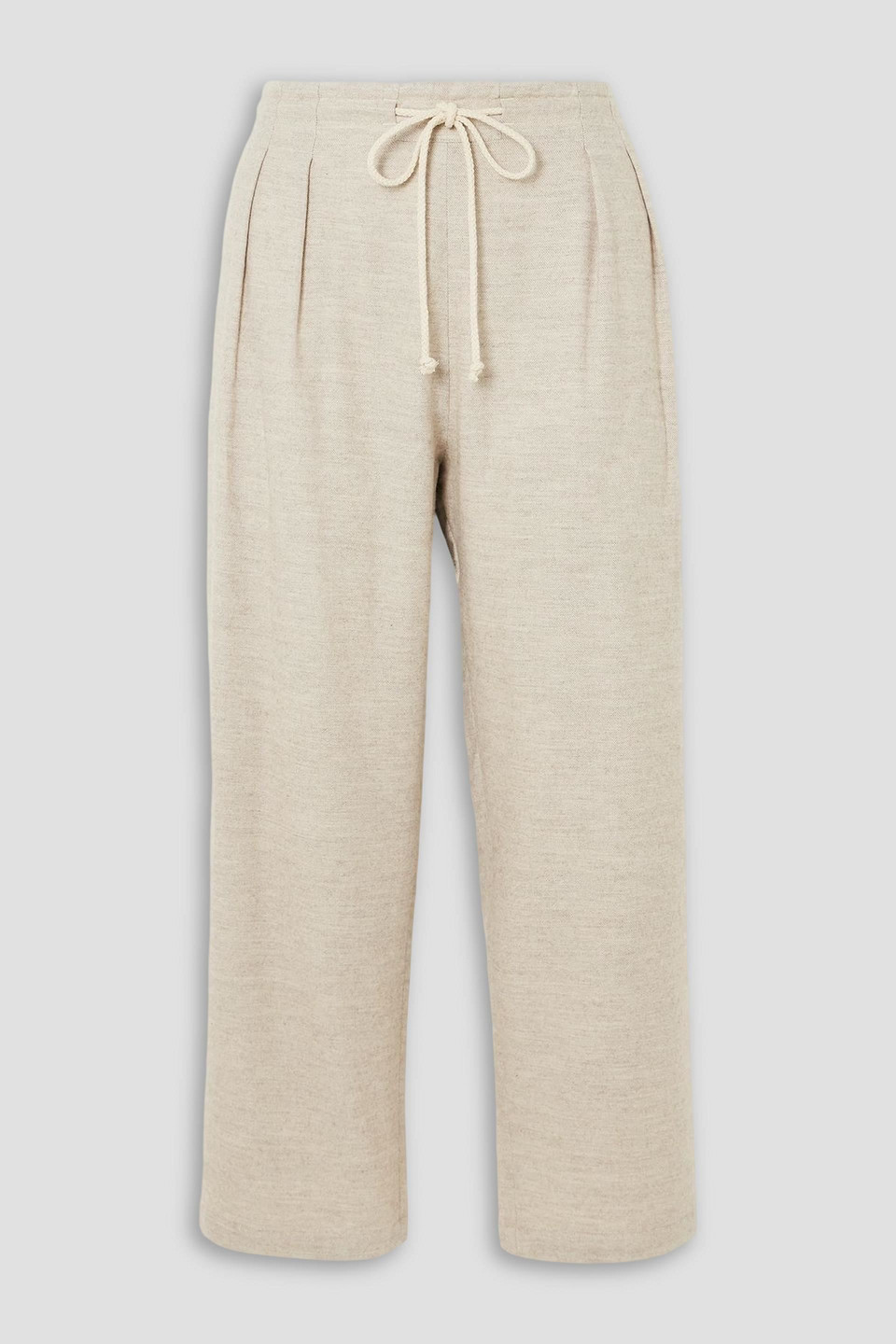 Maria Mcmanus Cosy Pleated Cotton And Wool-blend Straight-leg Pants In Neutral