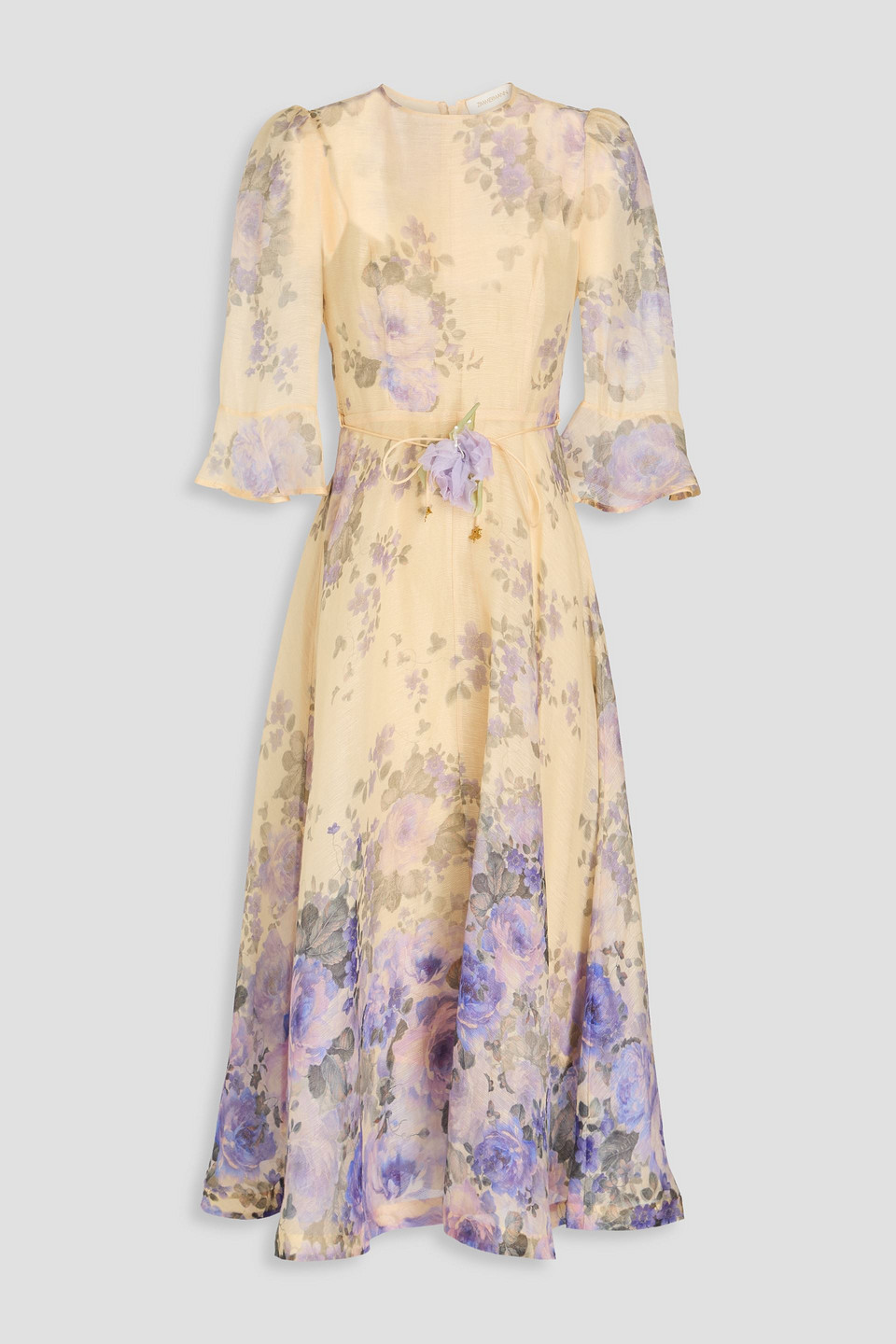 Zimmermann Floral-print Linen And Silk-blend Midi Dress In Cream
