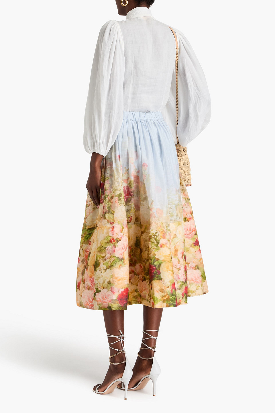 Zimmermann Rosy Garden Printed Midi Skirt In Light Blue