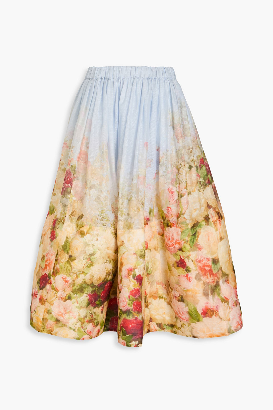 Zimmermann Rosy Garden Printed Midi Skirt In Light Blue