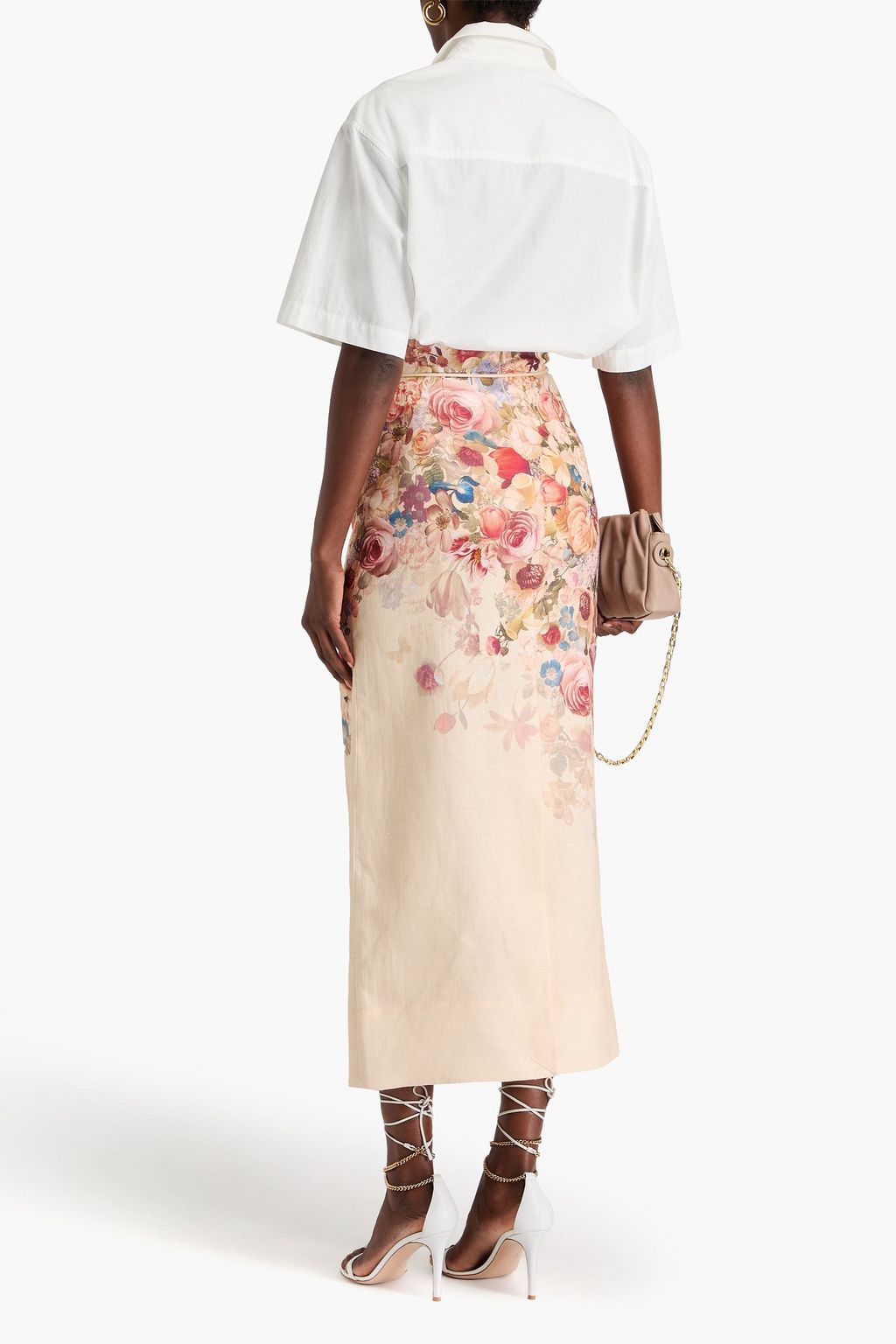 ZIMMERMANN Floral-print linen midi skirt