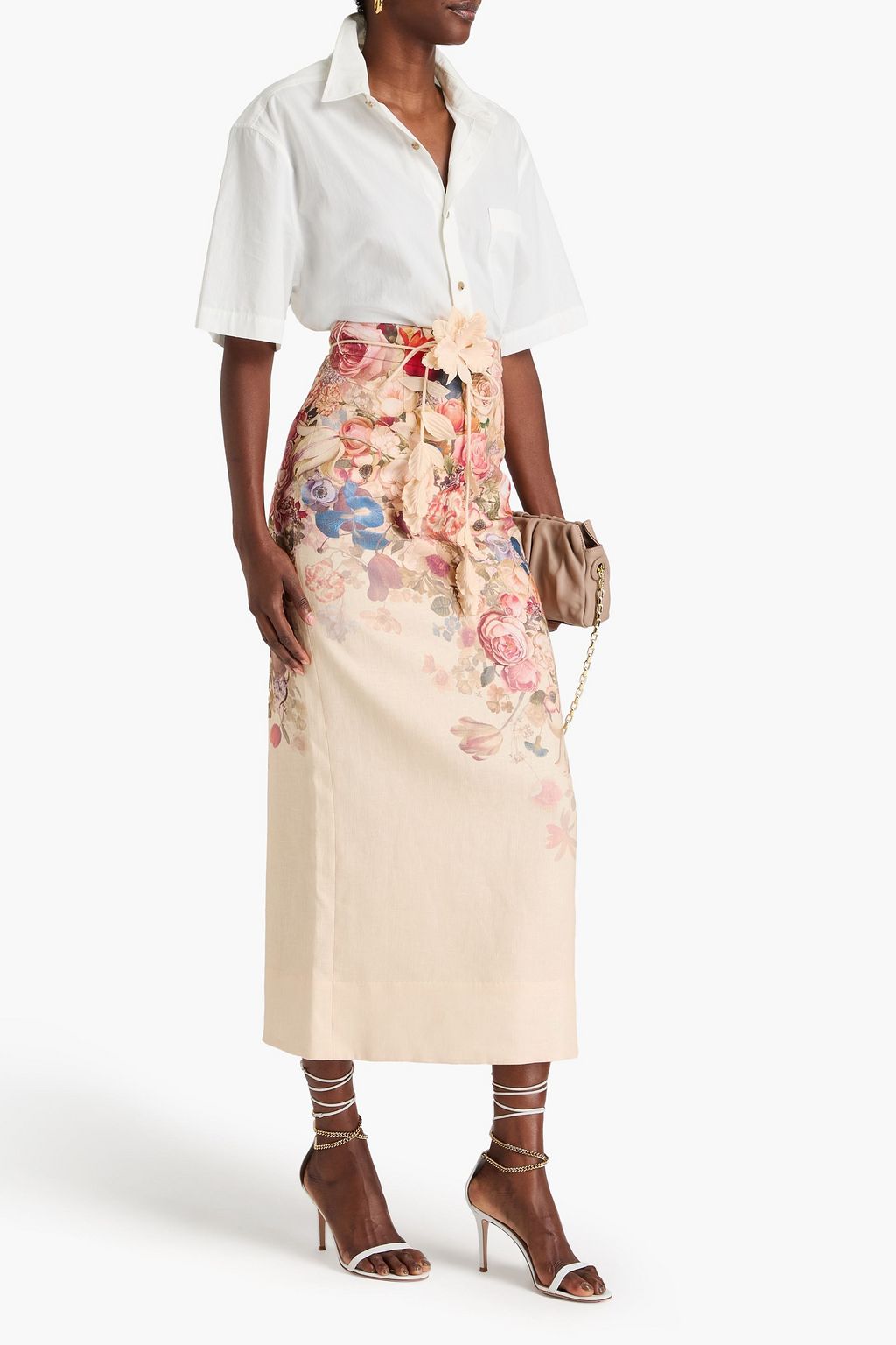ZIMMERMANN Floral-print linen midi skirt