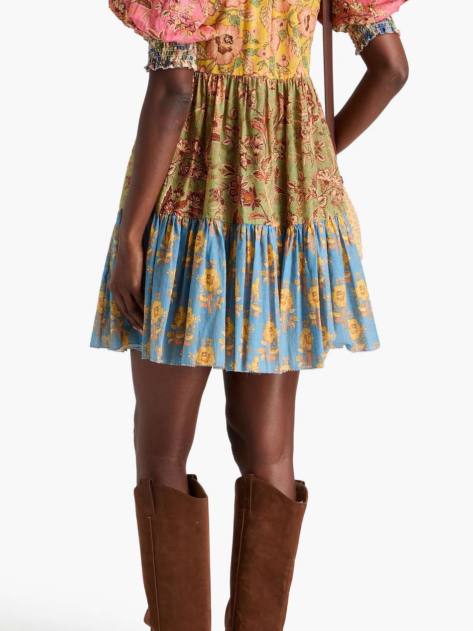 tiered floral-print cotton mini dress