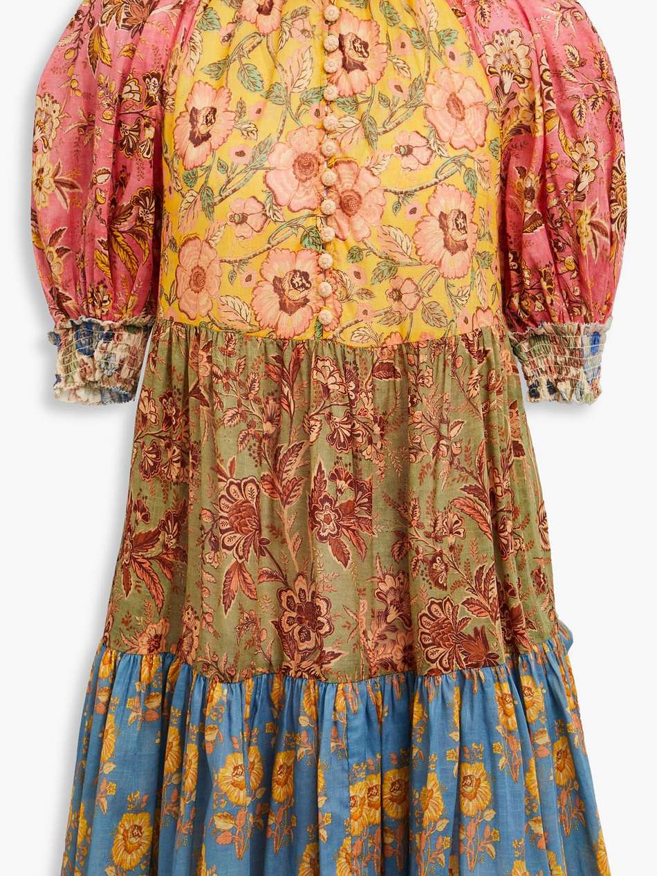 tiered floral-print cotton mini dress