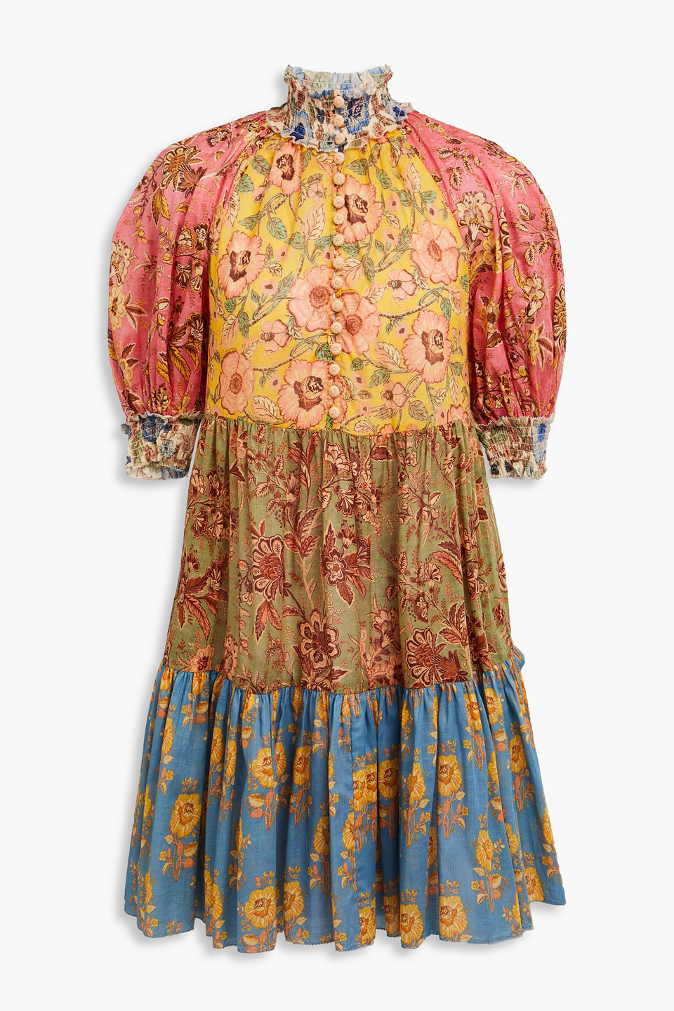 Zimmermann June Lantern Floral-print Cotton Minidress In Multicolor