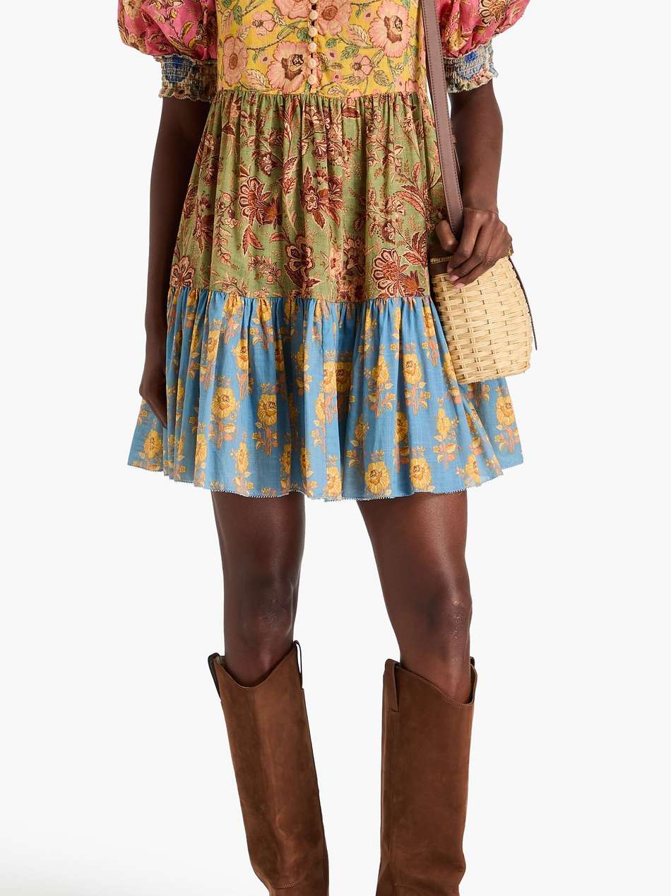 tiered floral-print cotton mini dress