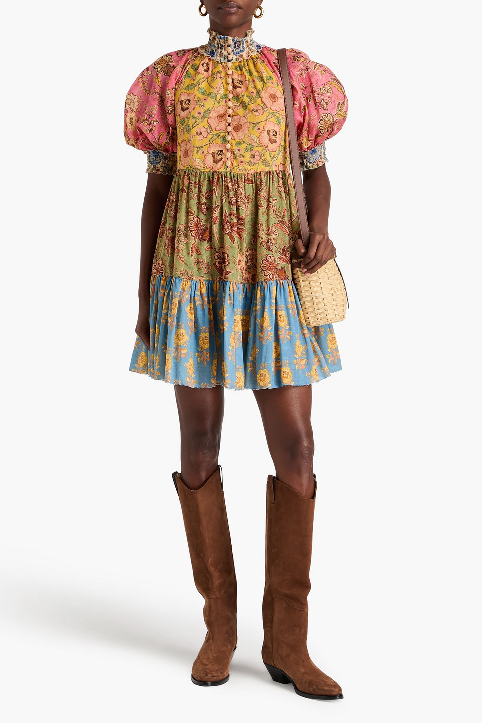 Zimmermann June Lantern Floral-print Cotton Minidress In Multicolor