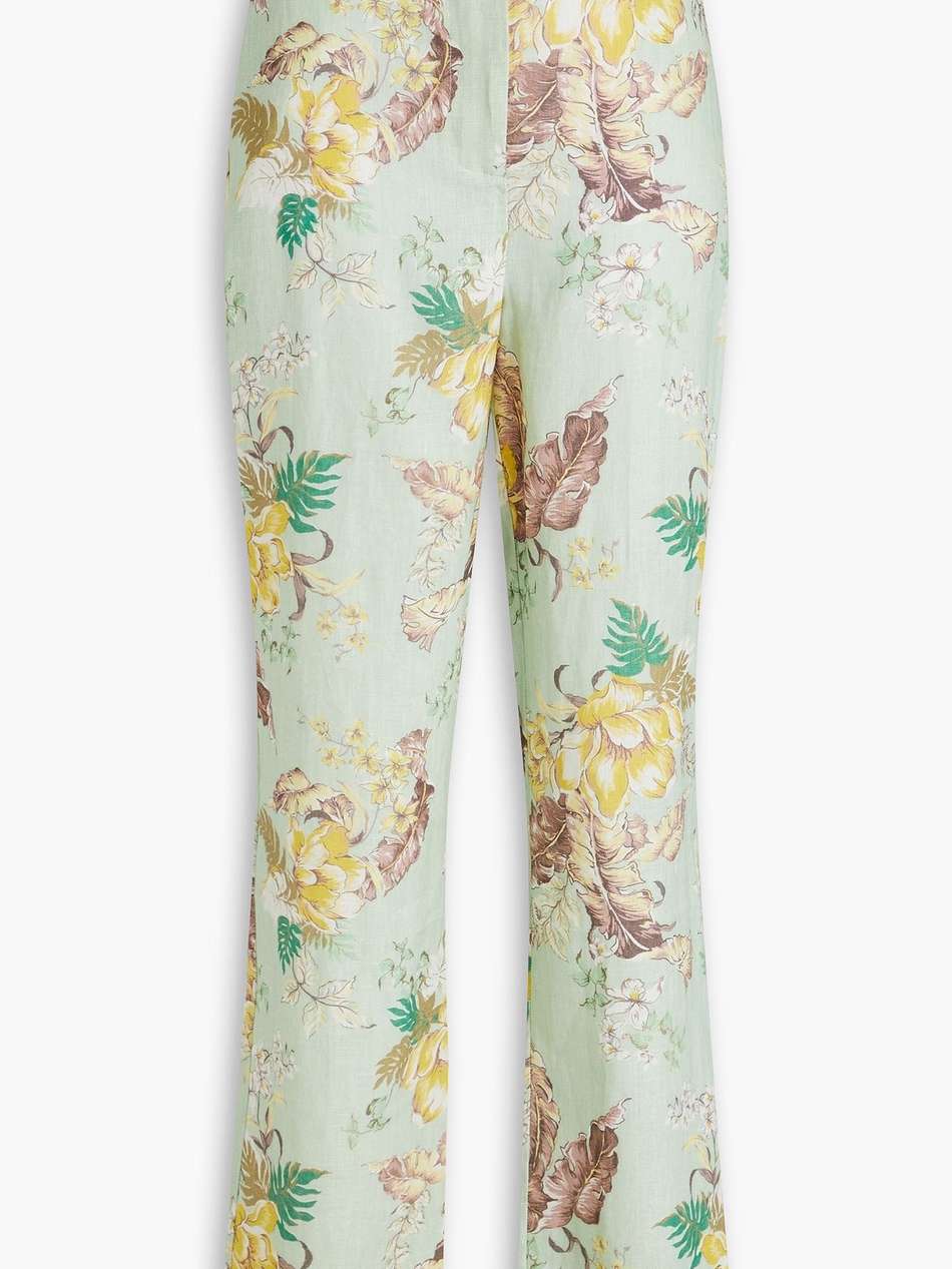 floral-print linen straight-leg pants