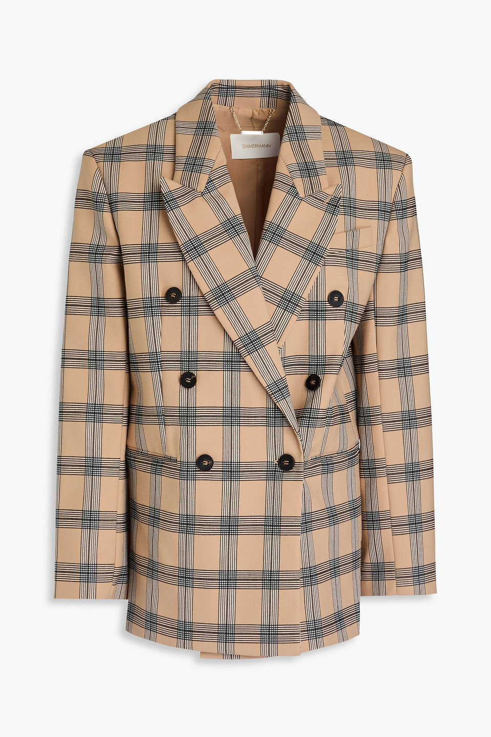 Zimmermann Double-breasted Checked Twill Blazer In Gray