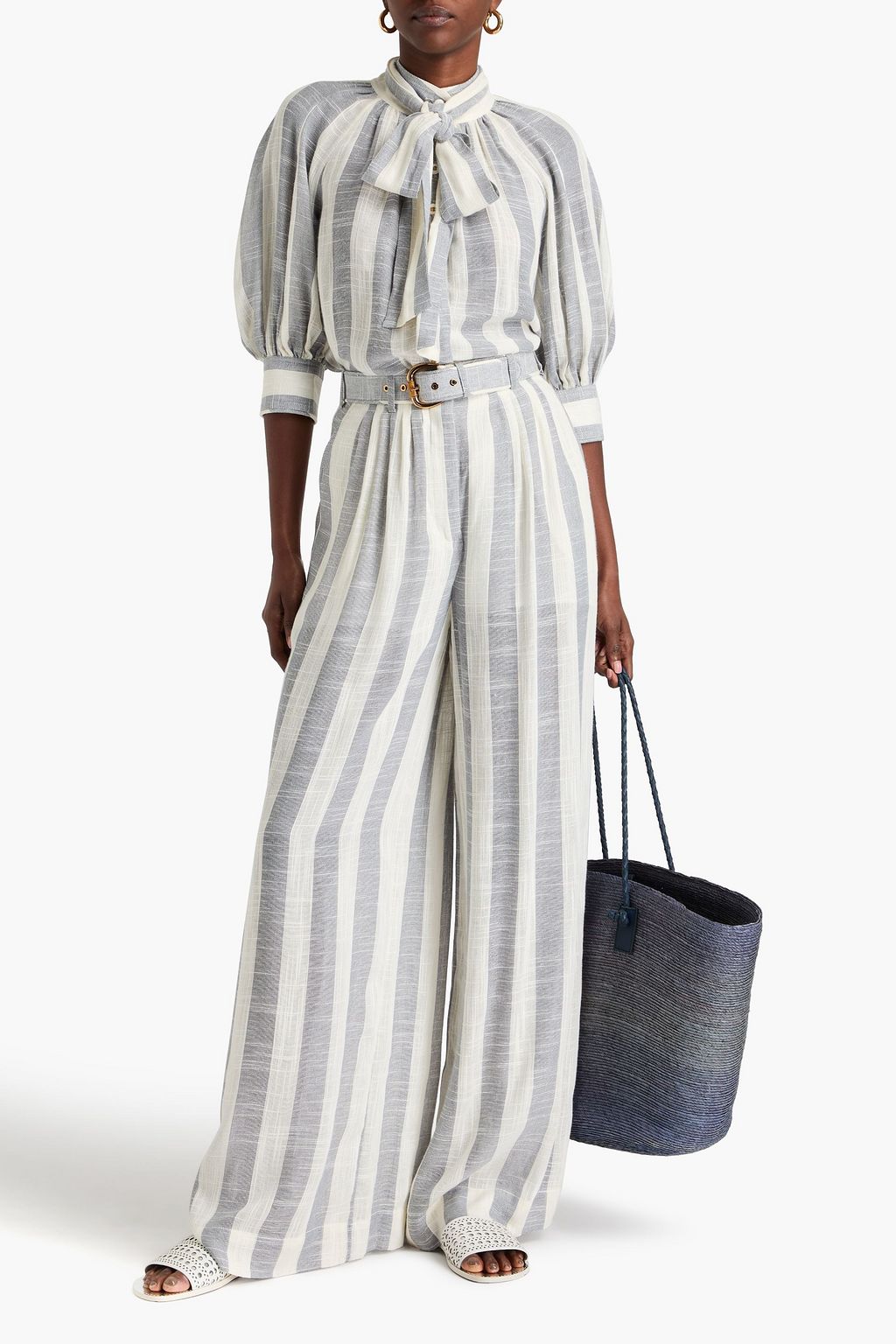 ZIMMERMANN Belted striped gauze wide-leg pants