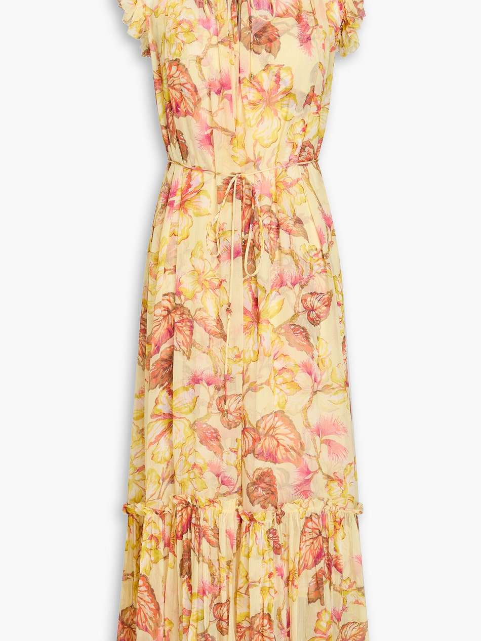 ruffled floral-print crepon midi dress