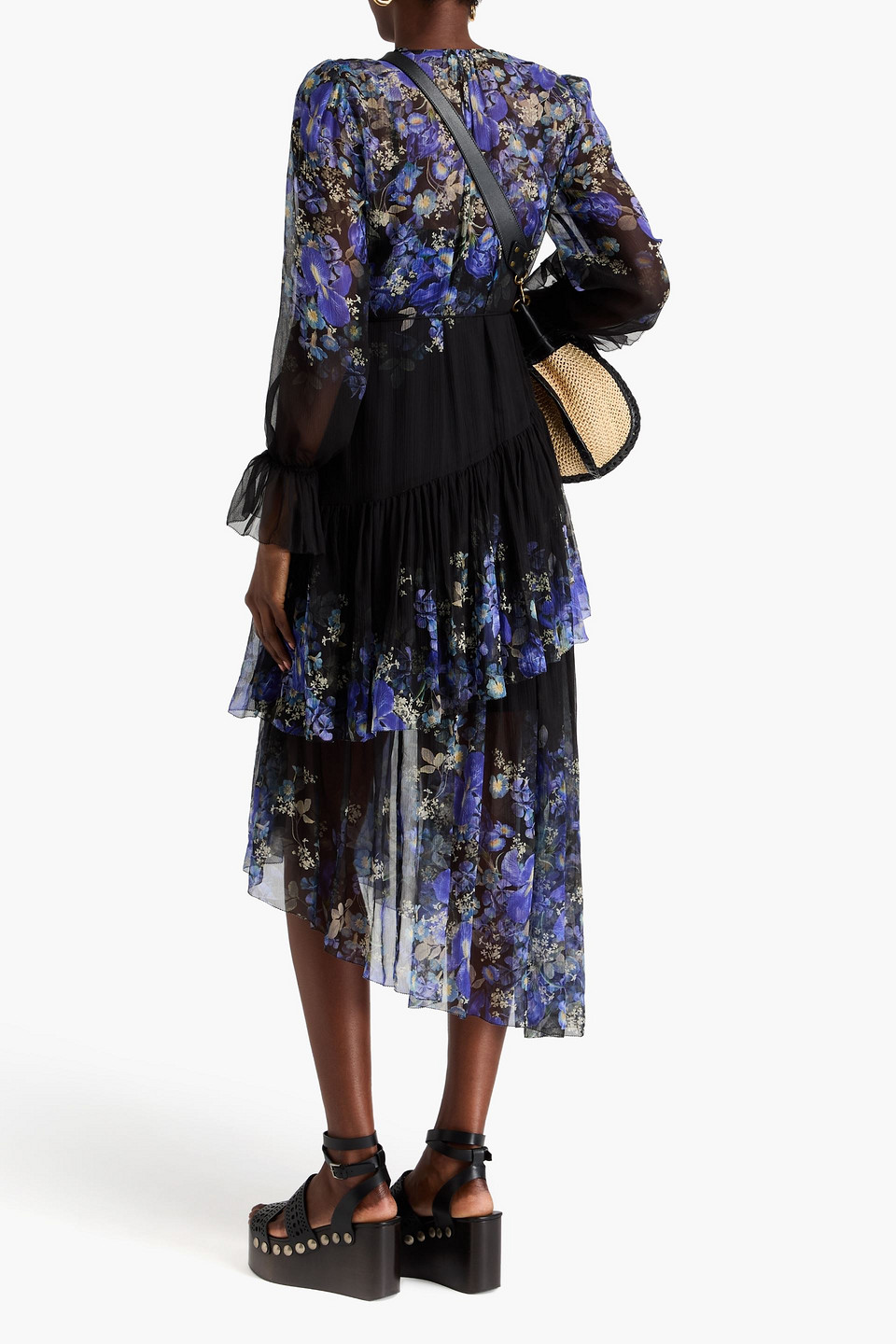 ZIMMERMANN TIERED FLORAL-PRINT SILK-CREPON MIDI DRESS