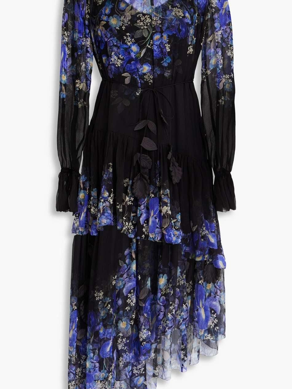 tiered floral-print silk-crepon midi dress