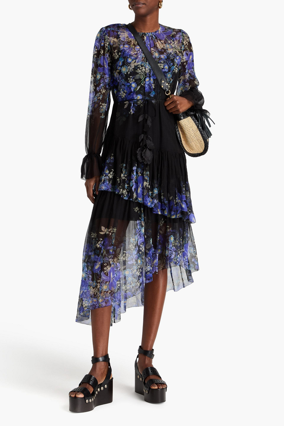 ZIMMERMANN TIERED FLORAL-PRINT SILK-CREPON MIDI DRESS