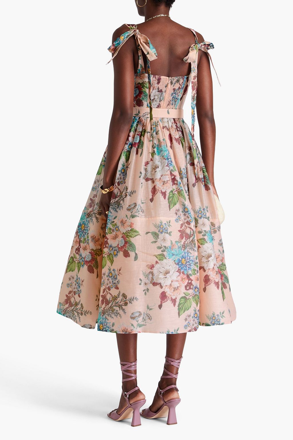 ZIMMERMANN Midikleid aus Gaze aus einer Leinen-Seidenmischung mit floralem Print