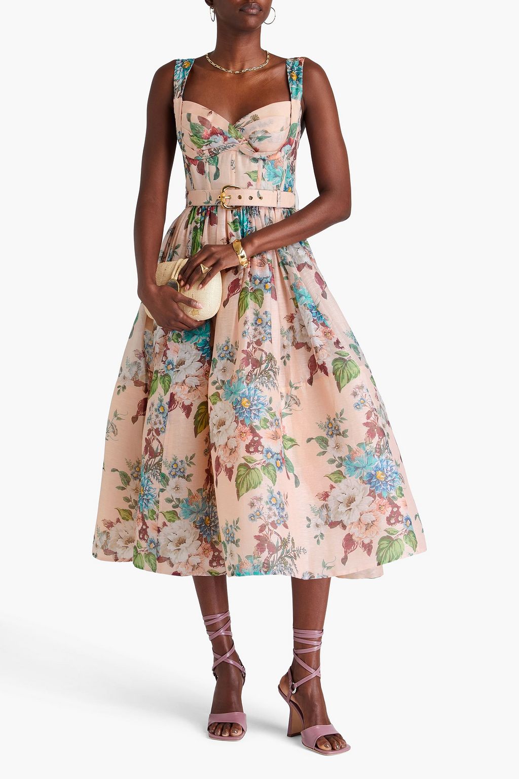 ZIMMERMANN Midikleid aus Gaze aus einer Leinen-Seidenmischung mit floralem Print