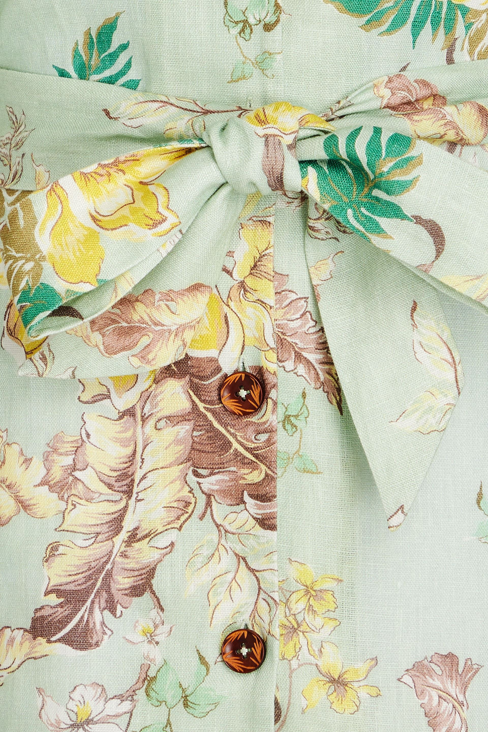 Zimmermann Matchmaker Belted Floral-print Linen Shirt In Green