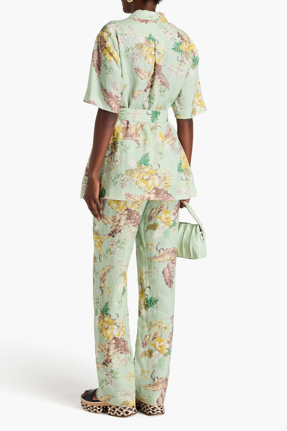 Zimmermann Matchmaker Belted Floral-print Linen Shirt In Green