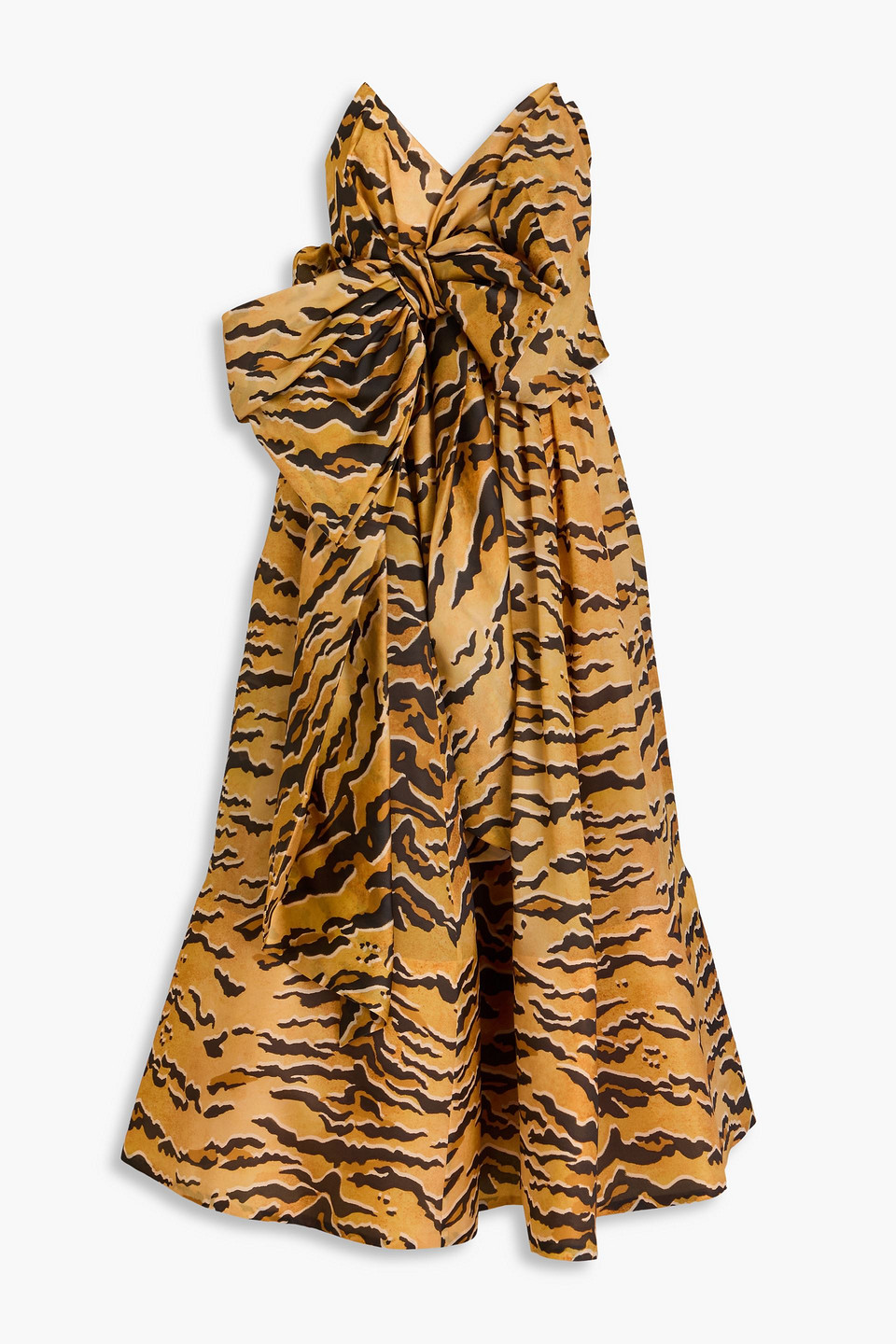 zimmermann - strapless bow-detailed tiger-print silk-faille midi dress - animal print - 00