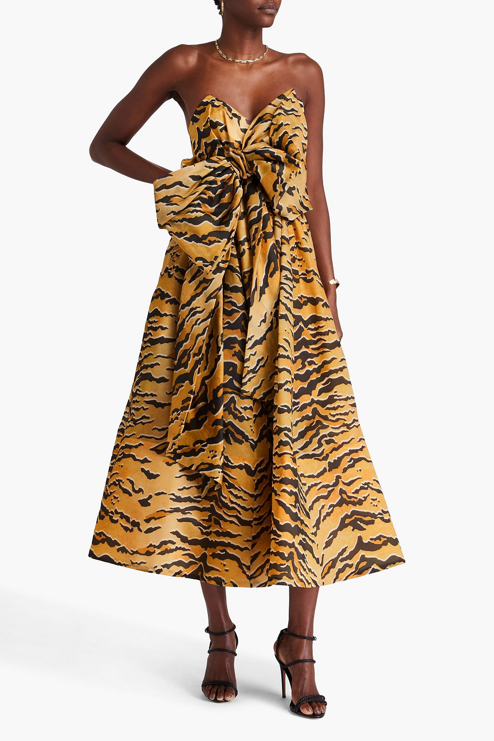 Zimmermann Matchmaker Bow-detailed Tiger-print Silk-faille Midi Dress In  Multi | ModeSens