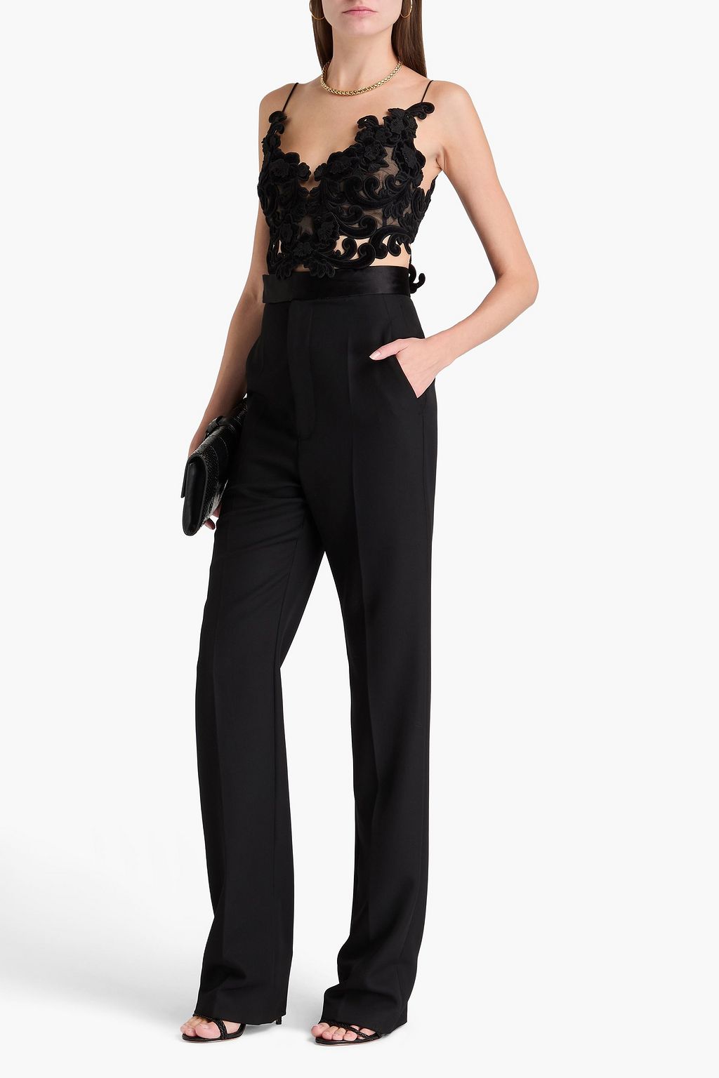 ZIMMERMANN Cropped appliquéd velvet, lace and mesh top