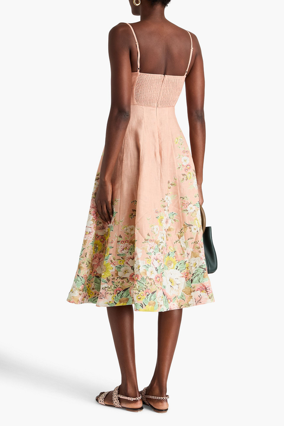 Zimmermann Matchmaker Floral Linen Midi Dress In Pastel Orange