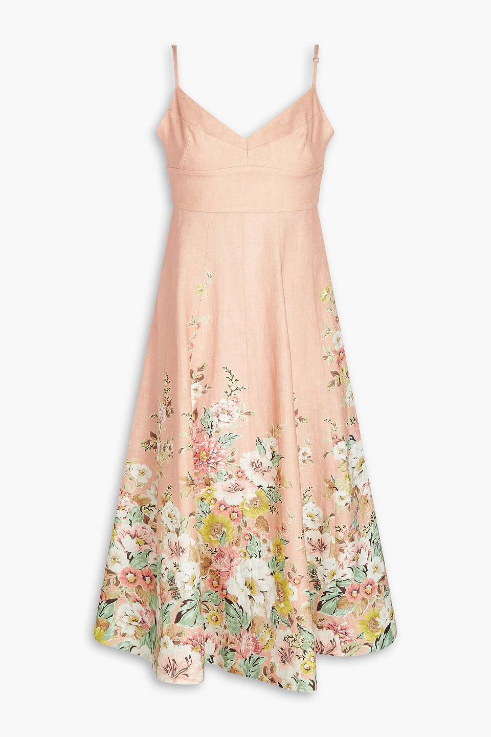 Zimmermann Matchmaker Floral Linen Midi Dress In Pastel Orange