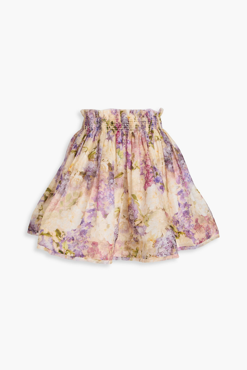 Zimmermann Floral-print Linen And Silk-blend Gauze Mini Skirt In Pastel Orange