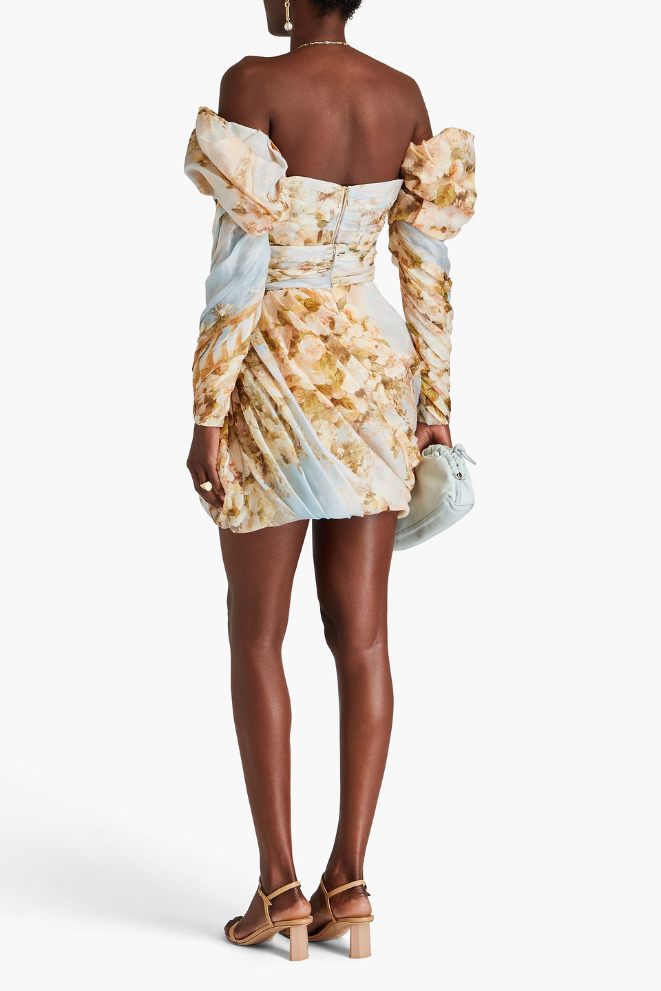 Zimmermann Draped Floral-print Linen And Silk-blend Gauze Mini Skirt In Multicolor